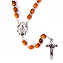 OLIVE WOOD BEAD ROSARY WITH CLOTH TOUCHED TO JESUS' TOMB