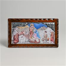 NATIVITY SILVER ICON WITH COLOR (10 5/8" x 6 1/8")