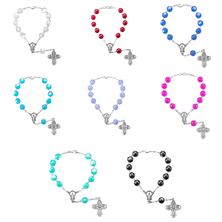 ROUND GLASS BEAD AUTO ROSARY WITH 8-WAY CROSS