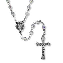 STERLING SILVER BIRTHSTONE ROSARY - CRYSTAL (APRIL)