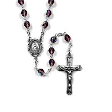 STERLING SILVER BIRTHSTONE ROSARY - DARK AMETHYST (FEBRUARY)