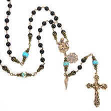 ST. JOSEPH WITH JESUS BLACK ONYX HEIRLOOM ROSARY - OUR LADY OF GRACE MEDAL