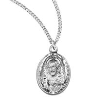 Small Oval Sterling Sacred Heart of Jesus Scapular Medal with 18&quot; Chain