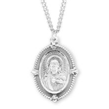 Oval Sterling Sacred Heart of Jesus Scapular Medal with 24&quot; Chain