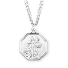 Octagon St. Christopher Sterling Medal with 24" Chain