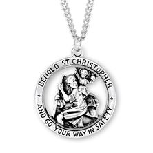 Round St. Christopher &quot;Protect Us&quot; Sterling Medal with 24&quot; Chain