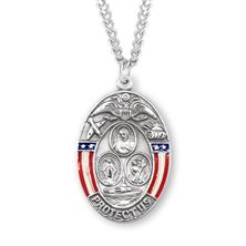 Sterling Silver Military 3-Way Medal with Shield and 24" Chain