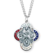 Sterling Land-Sea-Air Military 4-Way Medal with 24&quot; Chain