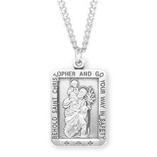 Square St. Christopher Sterling Medal with 24&quot; Chain