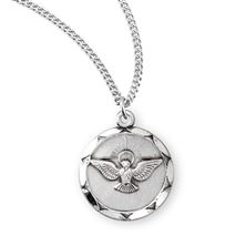 Holy Spirit Round Sterling Silver Medal with 18&quot; Chain