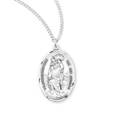 Large Oval St. Christopher Sterling Medal with 24&quot; Chain