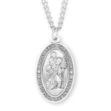 Oval St. Christopher Sterling Protect Us Medal with 24&quot; Chain