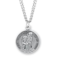 Round St. Christopher Sterling Profile Carrying Jesus with 24&quot; Chain