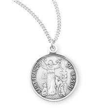 Round St. Francis of Assisi with Animals Sterling Medal with 18&quot; Chain