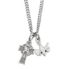 STERLING SILVER IRISH CELTIC CROSS WITH HOLY SPIRIT MEDAL – DUAL NECKLACE