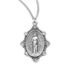 Sterling Silver Oval Mirac. Medal with Clear Crystals