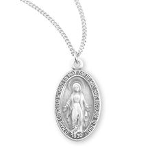 STERLING SILVER OVAL MIRACULOUS MEDAL ON 18" CHAIN