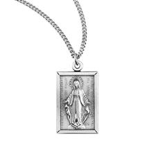 Rectangular Sterling Miraculous Medal with 18" Chain