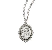 ST. JOSEPH AND CHILD JESUS STERLING SILVER MEDAL ON 18" CHAIN
