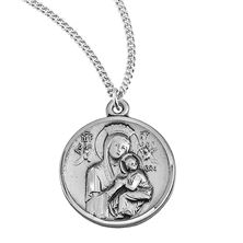 Small Round O.L. of Perpetual Help Sterling Medal with 18&quot; Chain