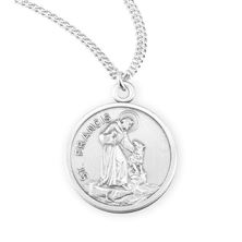Round St. Francis Sterling Medal with Wolf on 20&quot; Chain