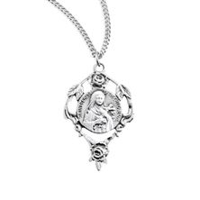 Saint Therese Round Sterling Silver Medal with 18&quot; Chain