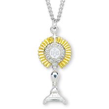 1.7&quot; Sterling Two-Tone Monstrance Pendant with 24&quot; Chain