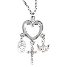 Sterling Miraculous Medal, Cross and Holy Spirit on 18&quot; Chain