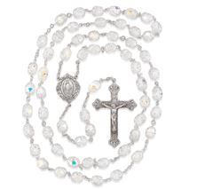 STERLING SILVER DOUBLE CAPPED AUSTRIAN CRYSTAL ROSARY WITH MIRACULOUS MEDAL CENTER