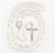 STERLING SILVER DOUBLE CAPPED AUSTRIAN CRYSTAL ROSARY WITH MIRACULOUS MEDAL CENTER