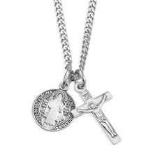 STERLING SILVER ST. BENEDICT MEDAL AND CRUCIFIX – DUAL NECKLACE