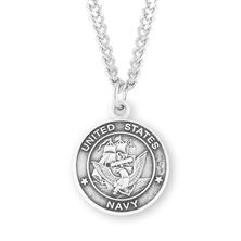 Round Sterling Navy St. Michael Medal with 24&quot; Chain