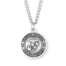Round Sterling Marines St. Michael Medal with 24&quot; Chain
