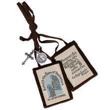 BROWN WOOL SCAPULAR OF MT. CARMEL WITH MEDALS - BROWN CORD