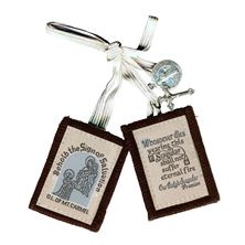 BROWN WOOL SCAPULAR OF MT. CARMEL WITH MEDALS - WHITE CORD