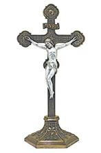 ORNATE STANDING CRUCIFIX COLD CAST BRONZE WITH PEWTER CORPUS