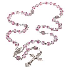 Pink Flower Glass Sterling Rosary