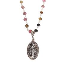 STERLING SILVER and TOURMALINE MIRACULOUS MEDAL NECKLACE