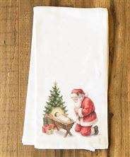KNEELING SANTA AT THE MANGER - TEA TOWEL