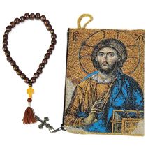 PRAYER BEADS AND JESUS PANTOCRATOR ICON ROSARY POUCH
