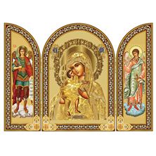 VIRGIN MARY WITH ARCHANGEL MICHAEL AND GUARDIAN ANGEL ICON TRIPTYCH - 6¼”