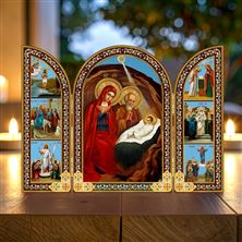 NATIVITY WITH LIFE OF CHRIST ICONS - TRIPTYCH