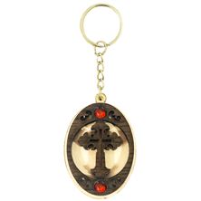 WOODEN CROSS KEYCHAIN WITH STONES Red