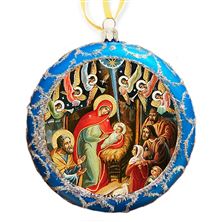 BLUE AND SILVER NATIVITY UKRAINIAN ICON ORNAMENT