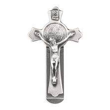 ST. BENEDICT CRUCIFIX PEWTER VISOR CLIP
