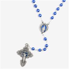 METALLIC BLUE BEAD ROSARY WITH BLUE ENAMEL FILL