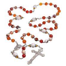 Sacred Heart Marbleized Glass Bead Rosary
