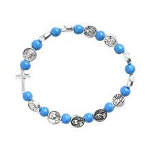 ST. CARLO ACUTIS WOOD BEAD STRETCH BRACELET WITH MEDALS