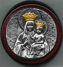 BROWN WOOD ROSARY BOX - OUR LADY OF CZESTOCHOWA