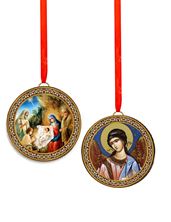 ROUND DOUBLE ICON ORNAMENT - NATIVITY and GUARDIAN ANGEL